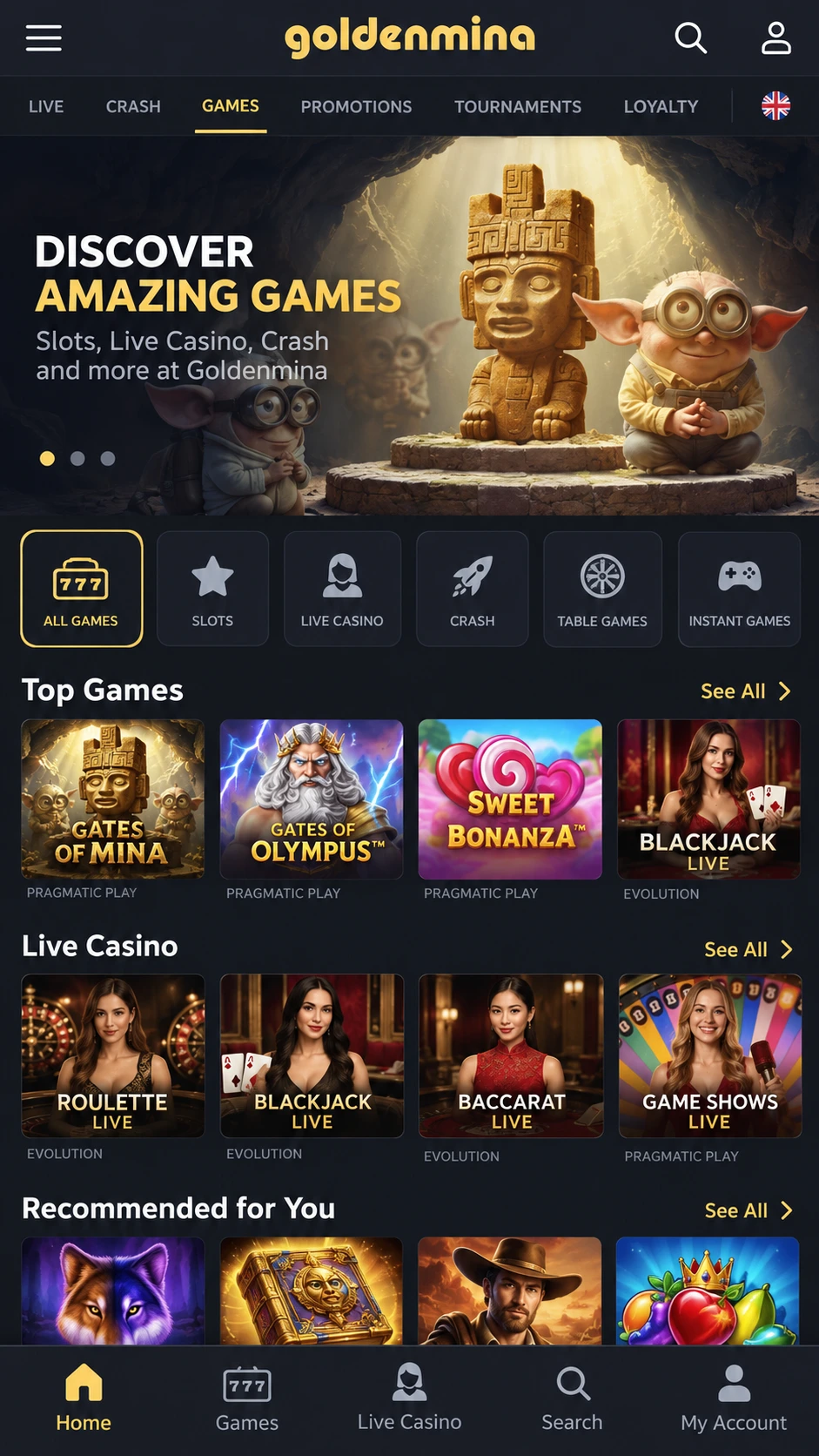 Η εφαρμογή του Goldenmina Casino